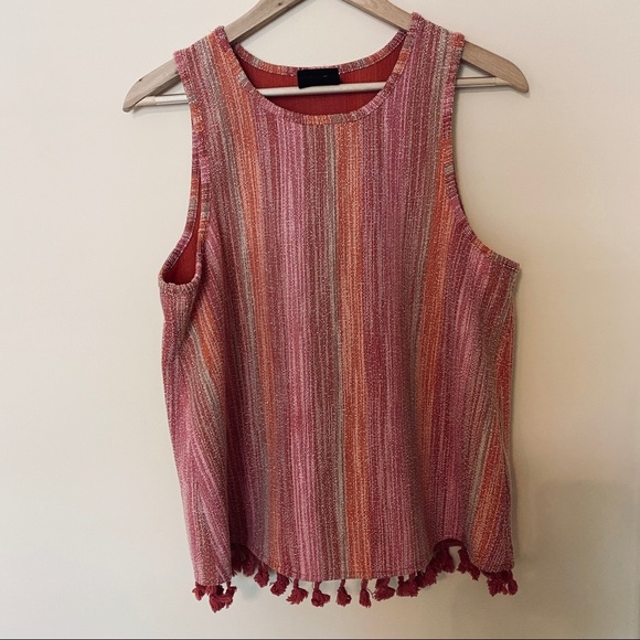 W5 Pink & Orange Striped Tassel Hem Tank Medium - Picture 1 of 6